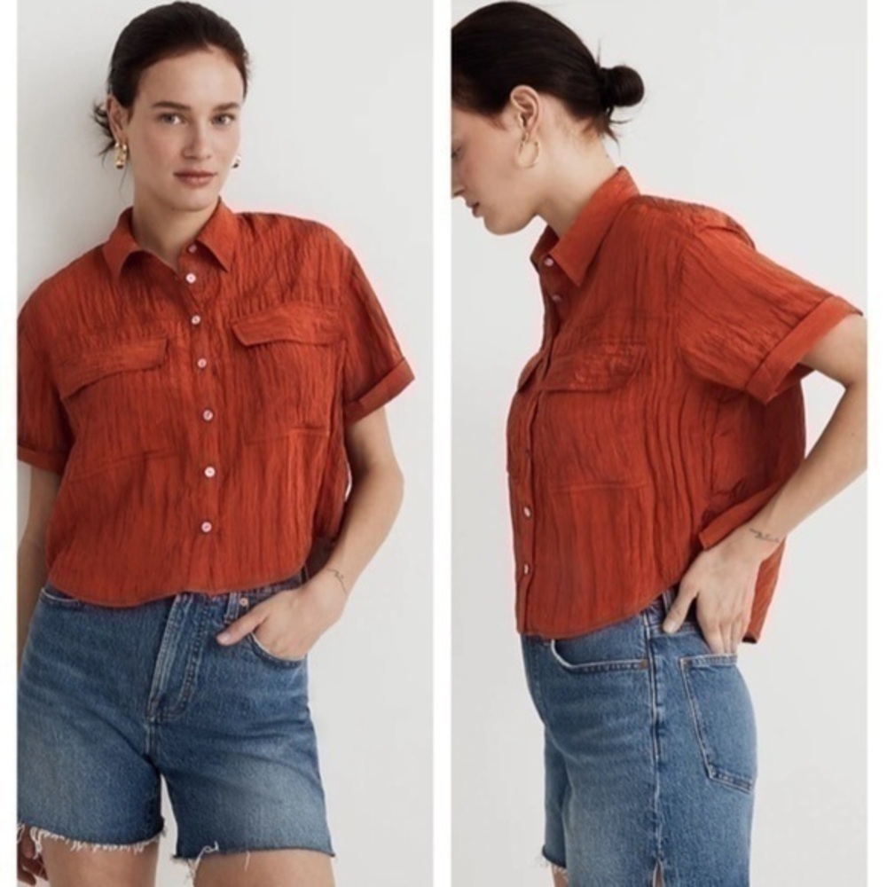 Madewell Mahogany Red Crinkled Utility Shirt XS